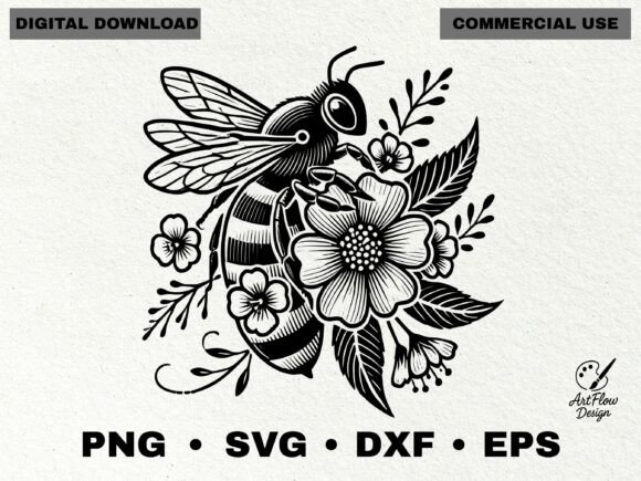 Bee with Flowers SVG: Graphics & Illustrations