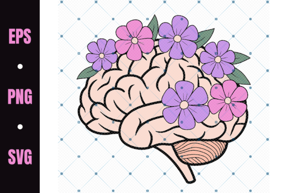 Brain with Flowers: Floral Mental Health Graphics & Illustrations