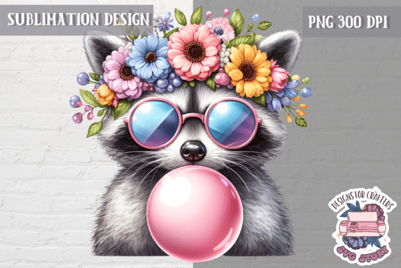 Cute Animal Spring Flowers Sublimation: Graphics & Illustrations