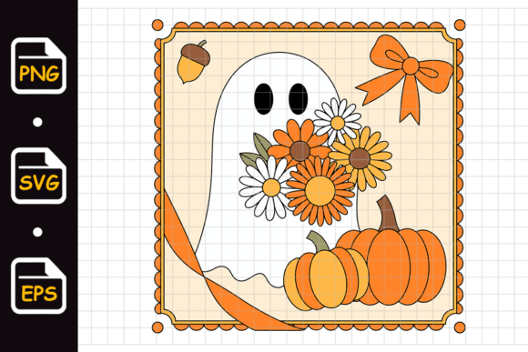 Cute Ghost with Flowers: Spooky Graphics & Illustrations