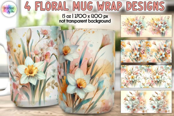 Daffodil Flowers Mug Wrap: Fresh Graphics & Illustrations