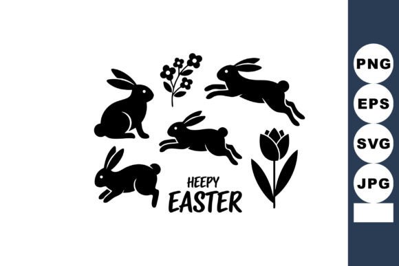 Easter Rabbits and Flowers Black Silhouette Review