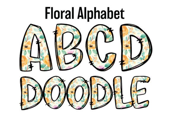Floral Alphabet Doodle: Cute Graphics & Illustrations