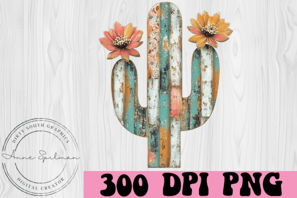 Grunge Cactus with Flowers: Graphics & Illustrations Review
