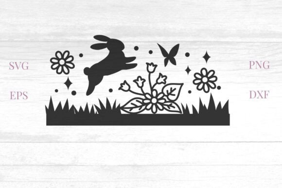 Jumping Bunny Flowers SVG: Graphics & Illustrations