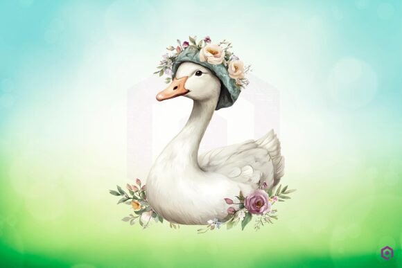 Mama Goose Wearing Bonnet with Flowers 17: Graphics & Illustrations