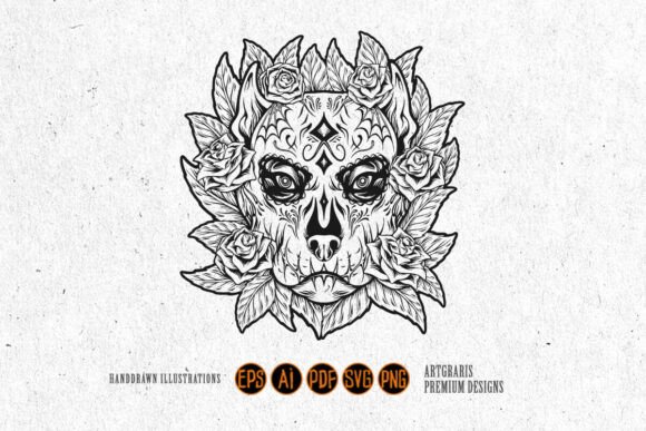 Ornamental Dog Skull Graphics & Illustrations Review