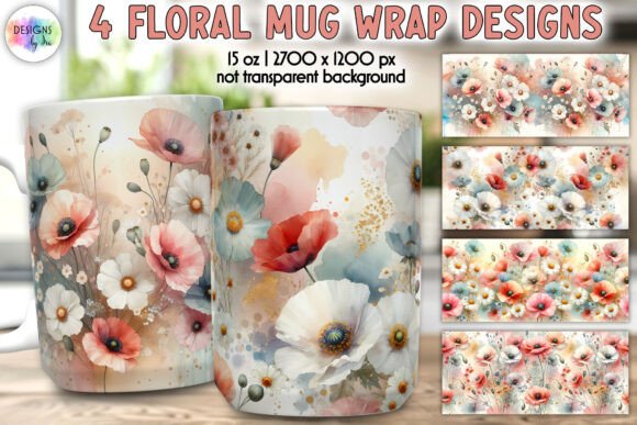 Poppy Flowers Mug Wrap: Spring Graphics & Illustrations