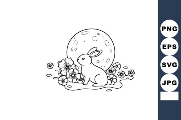 Rabbit with Moon Vector: Graphics & Illustrations
