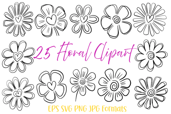 Review: 25 Squiggle Doodle Flowers Graphics & Illustrations
