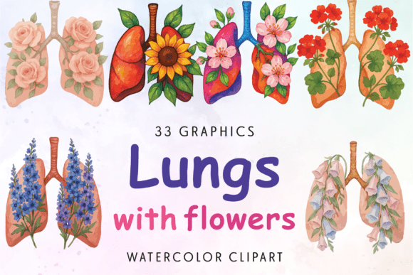 Review: Watercolor Lungs with Flowers Clipart for Stitching