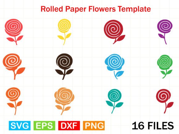 Rolled Paper Flowers Template: Graphics & Illustrations