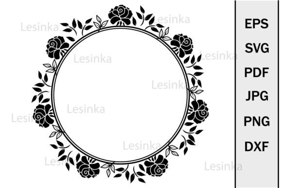 Round Botanical Frame with Roses Svg: Graphics & Illustrations