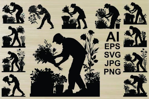 Silhouette Man Bouquets: Graphics & Illustrations