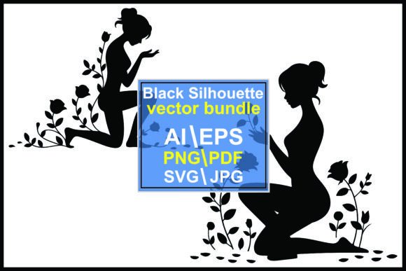 Silhouettes of Women Kneeling with Roses Graphics