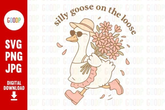 Silly Goose Holding Flowers Png: Graphics & Illustrations
