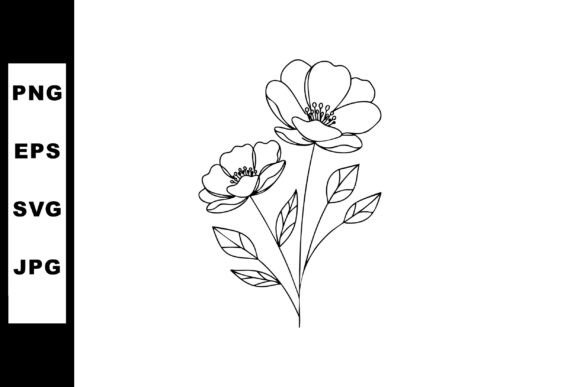 Simple Line Art of Two Flowers: Graphics & Illustrations