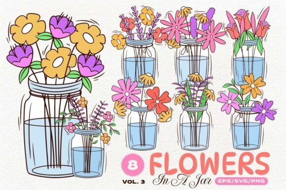 Spring Flowers in a Jar: Fresh Graphics & Illustrations