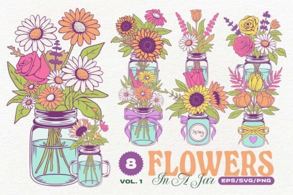Spring Flowers in a Jar: Graphics & Illustrations