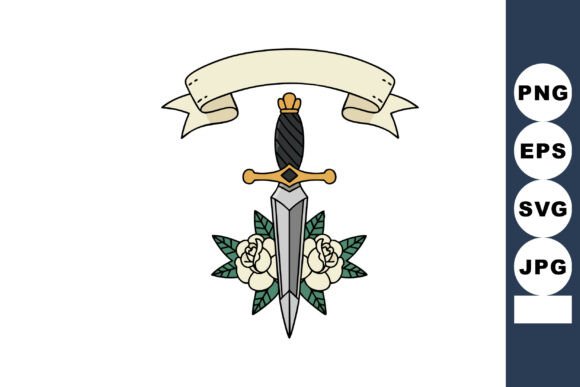 Sword with White Roses: Premium Graphics & Illustrations