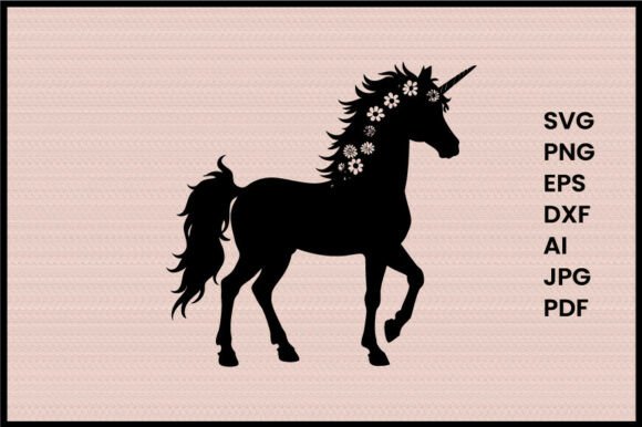 Unicorn with Flowers Illustration: Graphics & Illustrations